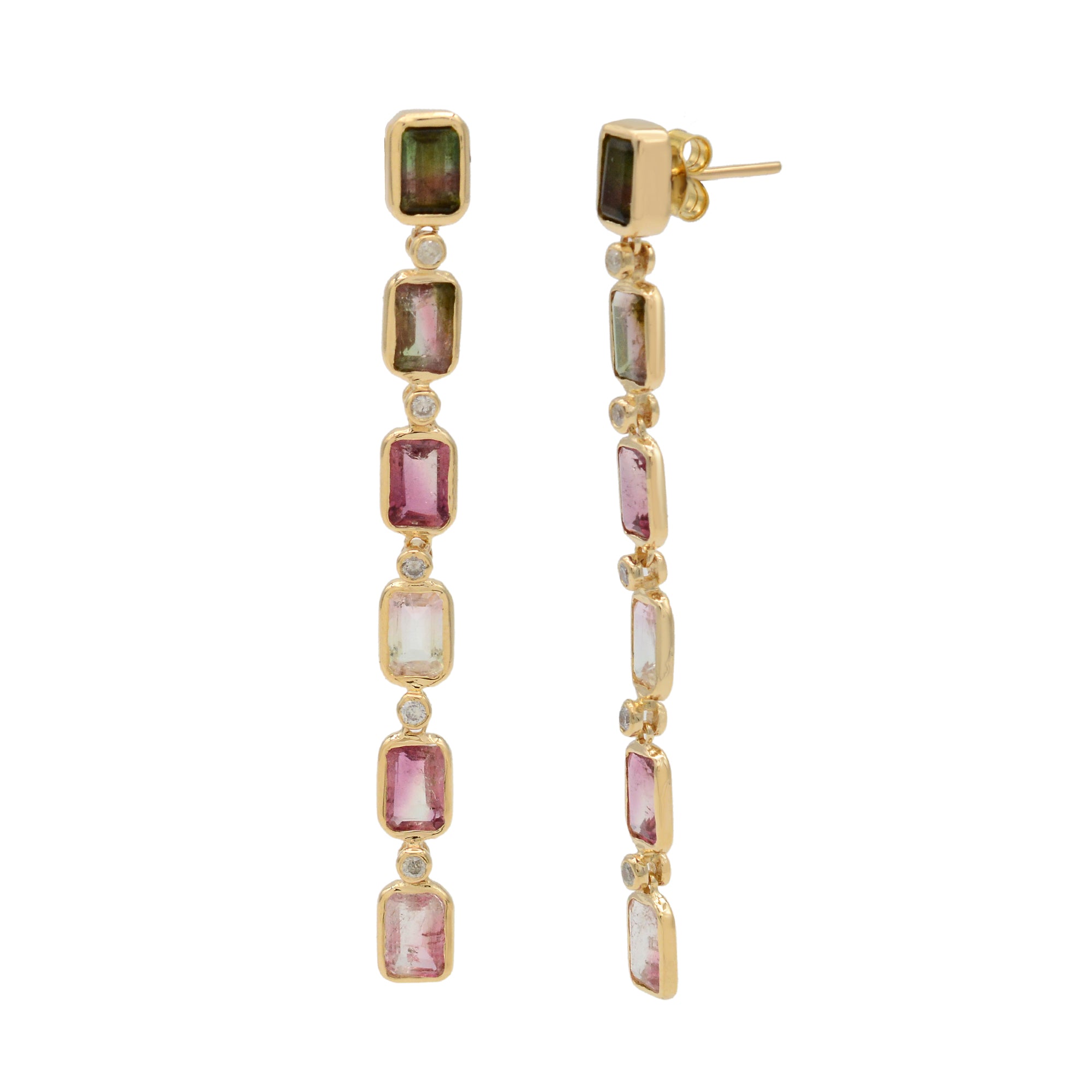 WATERMELON TOURMALINE LINEAR EARRINGS