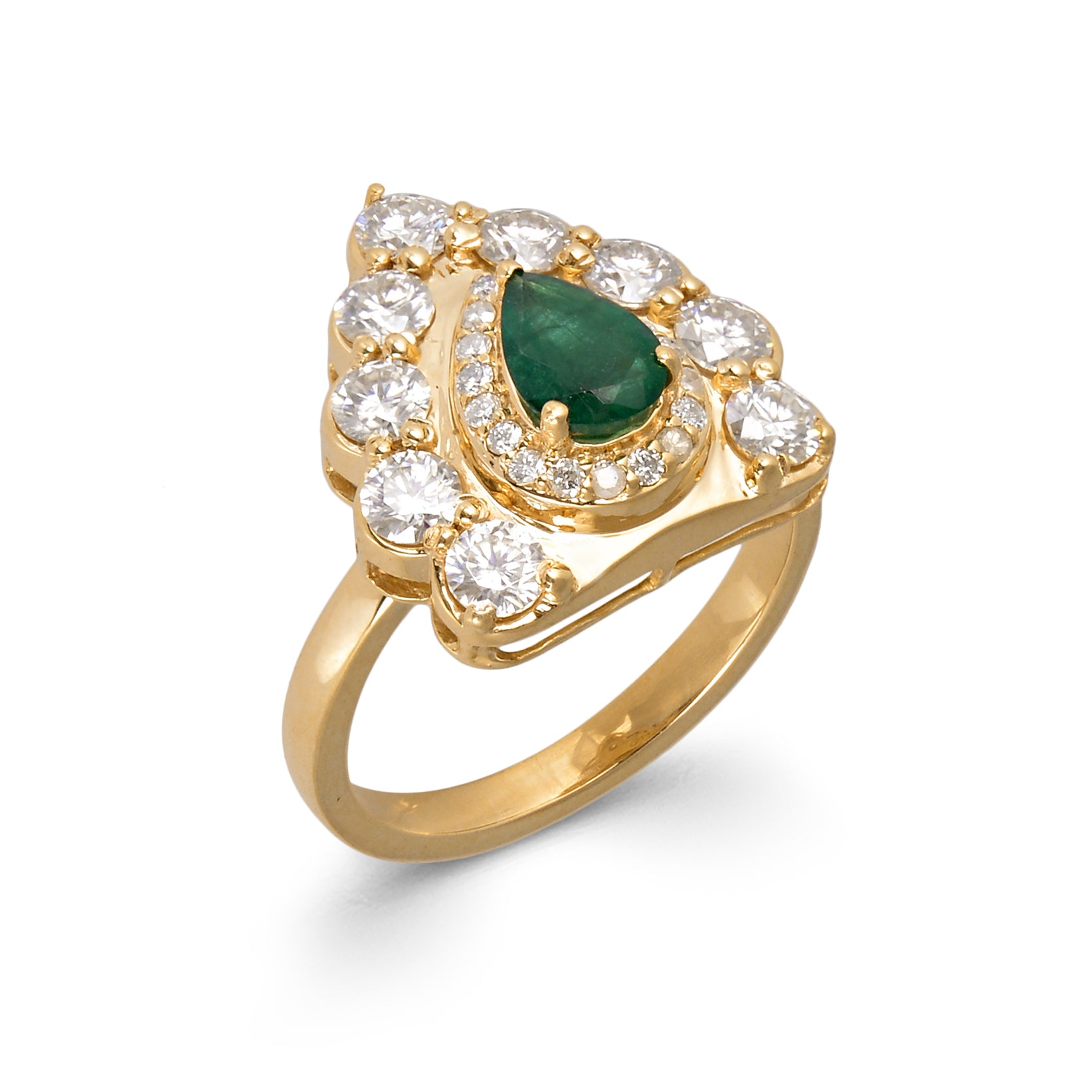 EMERALD & MOISSANITE SHIELD RING