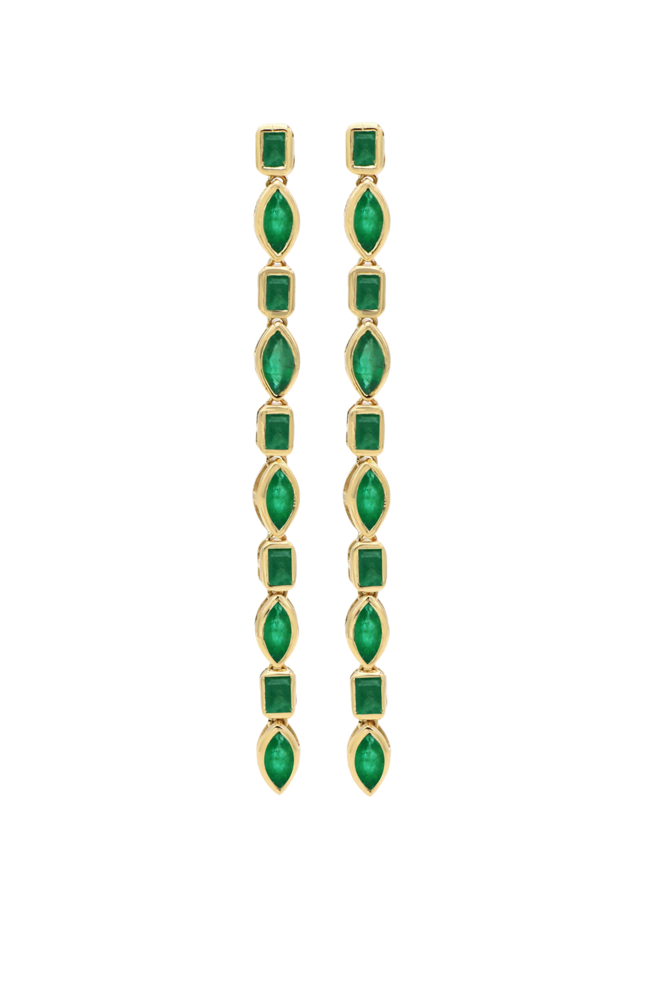 ALTERNATING EMERALD LINEAR EARRINGS