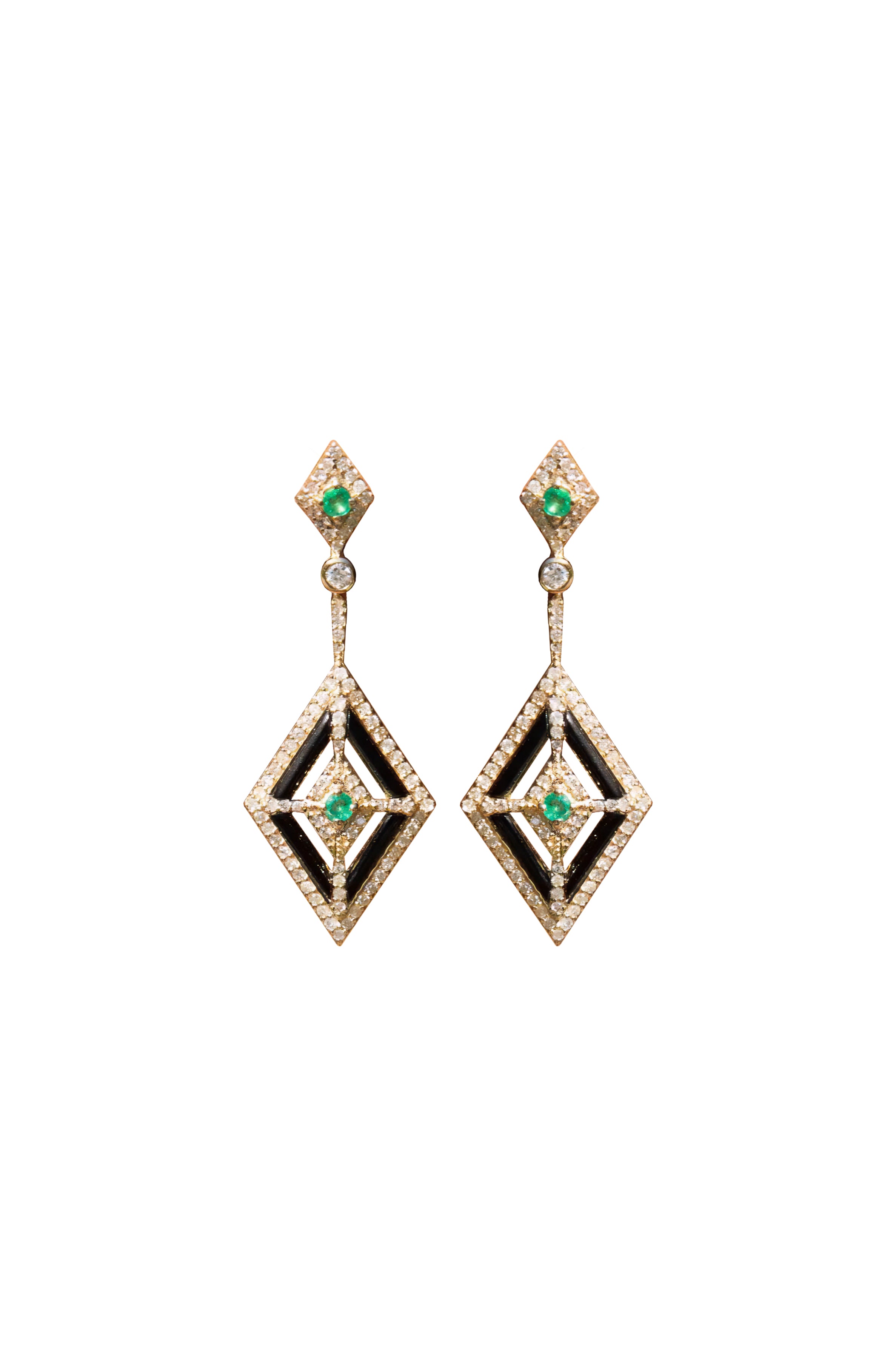 EMERALD & ONYX KITE EARRINGS